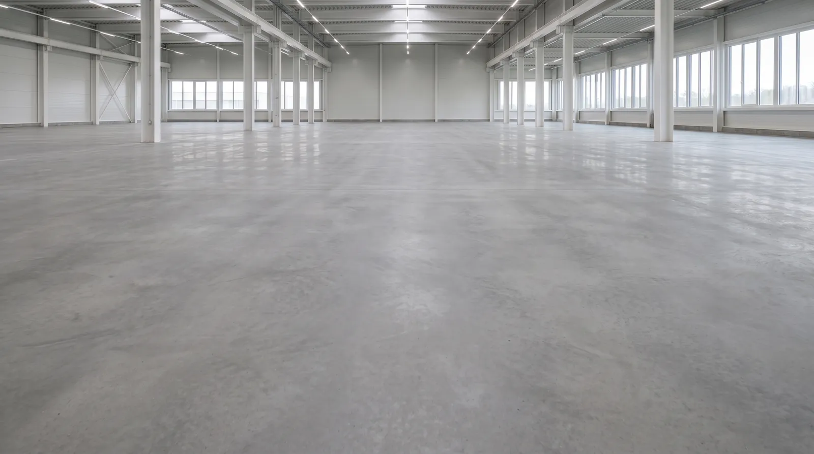 Beton parlatma öncesi — yeni dökülmüş, işlenmemiş mat brüt beton zemin